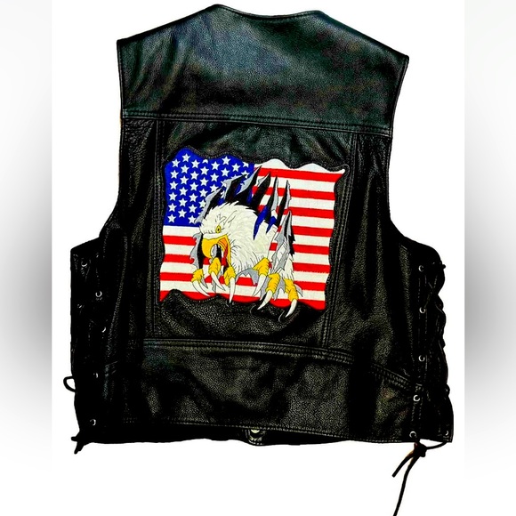 Genuine Leather Motorcycle Vest, Side-Laced W Tassels, Walter Dyer 80's Vintage - Picture 1 of 6